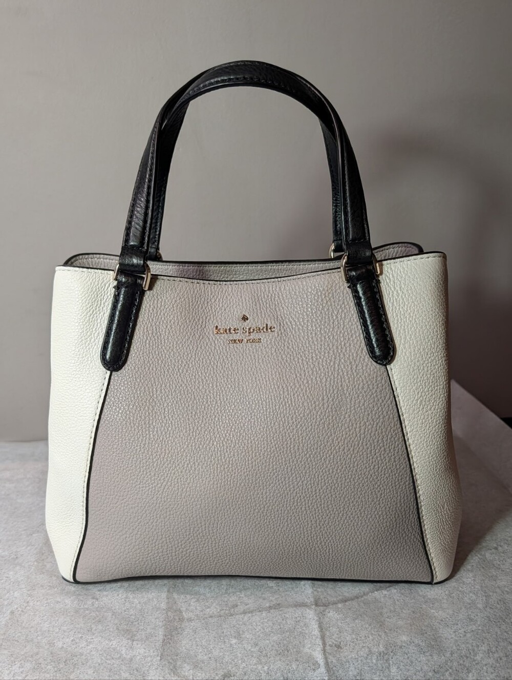 kate spade Jackson Triple Compartment Satchel Pebbled Leather Grey/White/Black